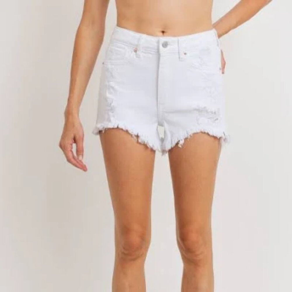 EUC - Just USA Denim Emily Distressed Hem Shorts - White - Size 28